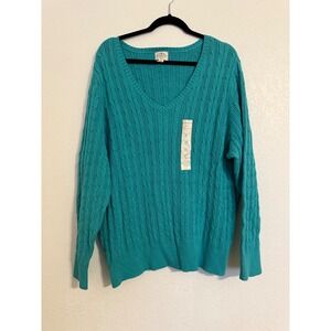 St. John's Bay Women's‎ Teal Cable Knit V-Neck Sweater 3X
